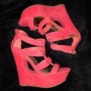 Red Strapy Wedges